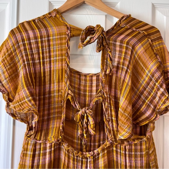 Size Small Tie Back Plaid Anthropologie Tunic Mini Dress - Picture 3 of 5